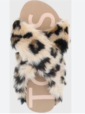 Toms Susie EVA Leopard Faux Fur Slide Sandal in Black and Cream Size 8 NEW